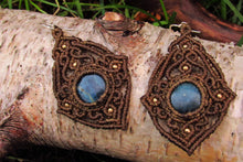 Load image into Gallery viewer, Handmade Boho Apatite Gemstone Macrame Dangle Earrings
