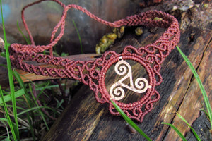 Triskelion Celtic Knot Handcut Coin Macrame Choker Necklace