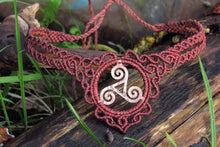 Load image into Gallery viewer, Triskelion Celtic Knot Handcut Coin Macrame Choker Necklace
