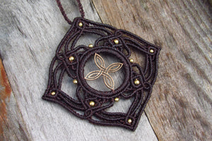 Celtic Knot Handcut Coin Design Boho Macrame Adjustable Pendant