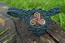 Load image into Gallery viewer, Triskelion Celtic Knot Handcut Coin Macrame Choker Necklace
