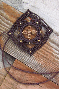 Celtic Knot Handcut Coin Design Boho Macrame Adjustable Pendant