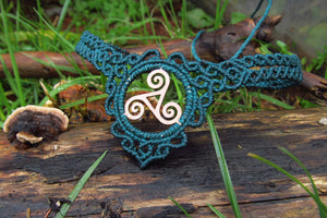 Triskelion Celtic Knot Handcut Coin Macrame Choker Necklace