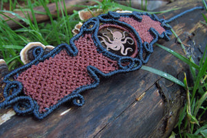 Steampunk Octopus Handcut Coin Design Adjustable Macrame Cuff Bracelet