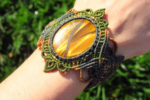 Various Gemstones Large Handmade Macrame Cuff Bracelet