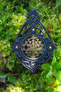 Sri Yantra Handcut Coin Design Macrame Pendant