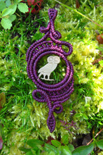 Load image into Gallery viewer, Handcut Greek Drachmae Coin Owl Design Macrame Adjustable Pendant

