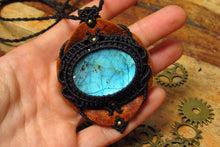 Load image into Gallery viewer, &quot;SEDNA&quot; Labradorite Gemstone Macrame Leather Pirate Adjustable Large Pendant
